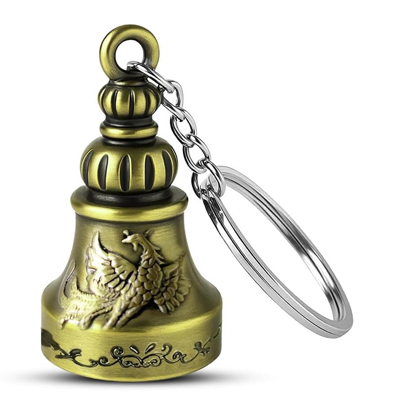 Storite Tibetan Guardian Bell Keychain Golden Metal Good Luck Charm for Bike, Car & Travel Protection
