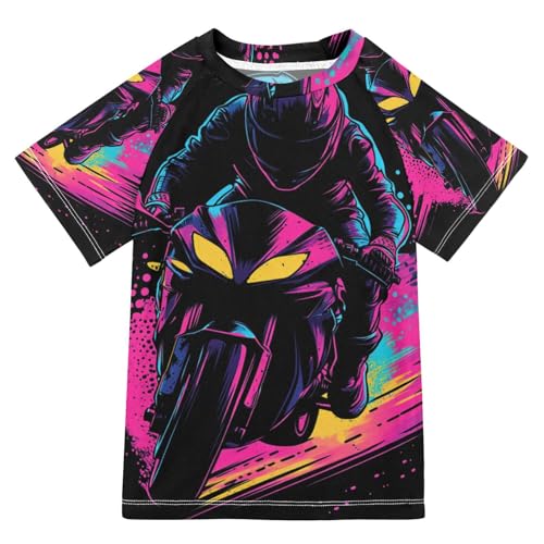 Jucciaco Boys Swing Shirts Motocross Speed Doodle Rashguard Short Sleeve Kids T-Shirts Sun UPF 50+ Multicoloured