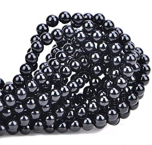 Image of 80Pcs Natural Crystal Beads Stone Gemstone Round Loose Energy Healing Beads with Free Crystal Stretch Cord for Jewelry Making (Black Onyx, 10mm)