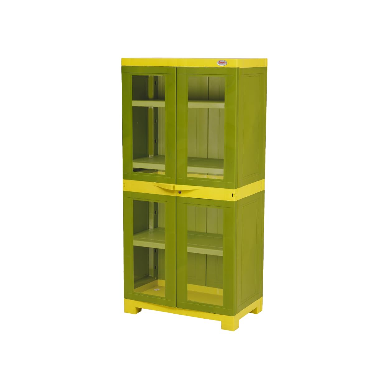 Oaknest Supreme Tall Plastic Storage Cabinet with Double Doors & 4 Shelves – Durable & Lightweight Organizer with Transparent Panels for Kitchen, Living Room, or Office (Green & Yellow)-image-44