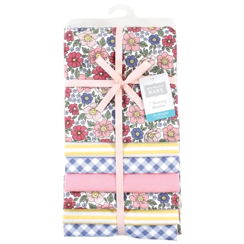 Image of Little Treasure Hudson Baby Cotton Poly Flannel Receiving Blankets Multipack, Pink Blue Pretty Florals, 30x30 inches