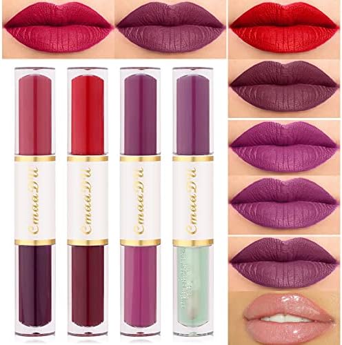evpct 7 Colors Liquid Matte Lipstick +1 Clear Plumping Lip Gloss Makeup Set Lip Stick Stain Packs Red Purple Matte Long Lasting Original 24 Hour lipstick lapiz labiales mate 24 horas originales mate
