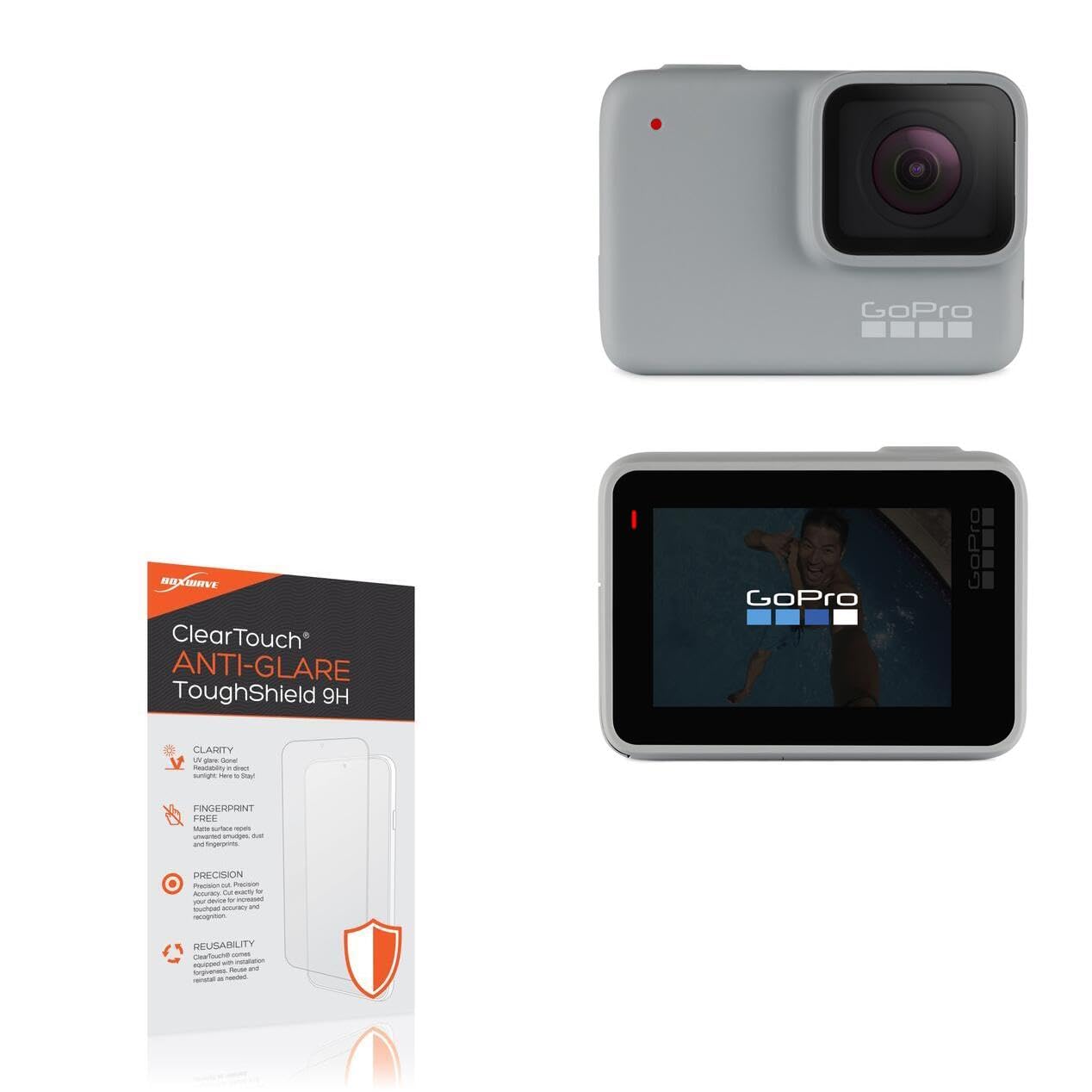 BoxWave Screen Protector Compatible with GoPro Hero 7 White - ClearTouch Anti-Glare ToughShield 9H (2-Pack), Anti-Glare 9H Tough Flexible Film Screen Protector