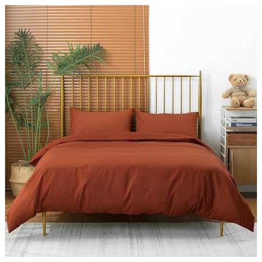 TOCOMOA Duvet Cover Queen, 100% Microfiber Burnt Orange Comforter Cover Set, Ultra Soft 3 Pieces Bedding Set with 1 Duvet Cover and 2 Pillowcases (Rust, Queen)
