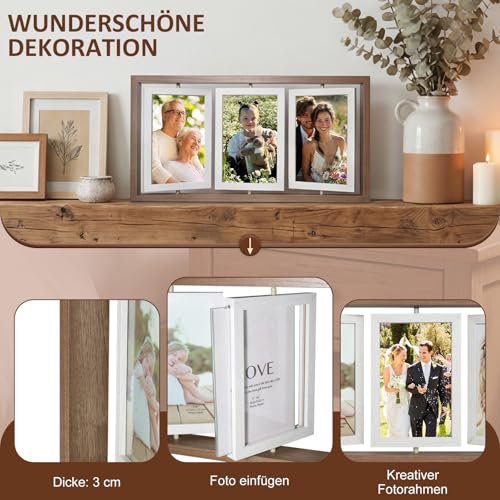 Valyrane Bilderrahmen Collage 10x15, Drehbarer Holz Fotorahmen, Bilderrahmen für mehrere Bilder, Mehrfach Bilderahmen zum Aufstellen für Hochzeit Muttertag Geburtstag Geschenk Freunde