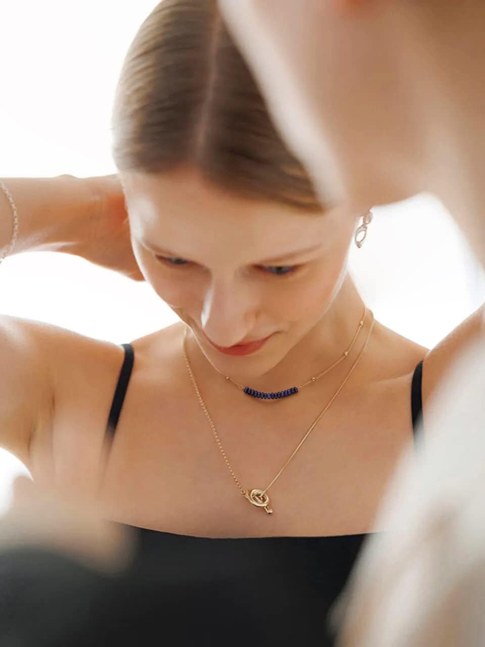 PERNNLA PEARL 18K Gold Plated Satellite Beaded Curb Ball Chain Choker Synthetic Turquoise Garnet Beads Bar Necklace Handmade Pendant Jewelry Adjustable for Women 16”+ 2” - Image 6