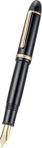 Miniatura 2 de Jinhao X159 - Pluma estilográfica de acrílico negro, tamaño 8, punta fina, borde dorado, diseño clásico, pluma de escritura suave con convertidor