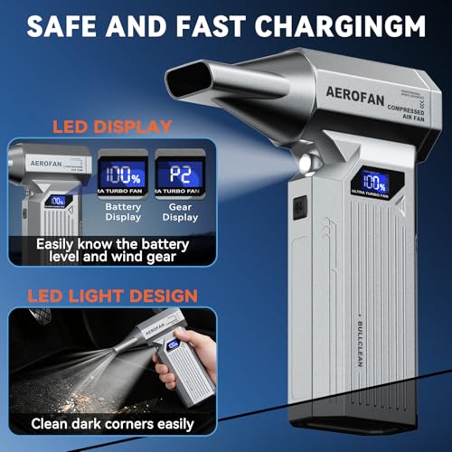 Image of Compressed Air Duster - 160,000RPM Electronic Air Duster with LED Light, 4-Gear Adjustable Mini Turbo Fan Duster, Rechargeable Cordless Air Blower Gun for PC /Keyboard /Car /Home /Outdoor