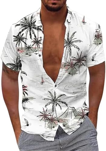Camicia Hawaiana | Uomo | Vintage | 100% Cotone | M - 6XL | Manica Corta | Spiaggia | Palme | Estate | Festa | Aloha | Hawaii | Arancia | Hawaiiana - Foto 3