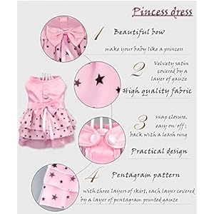 Hdwk&Hped Dog Dress with Leash Ring, Princess Multi-Layer Pleated Skirt Pentagram Bow Pet Dress for Small Dog Puppy Cat Pink #3 HdwkHped Dog Dress with Leash Ring Princess Multi Layer Pleated Skirt Pentagram Bow Pet Dress for Small Dog Puppy Cat Pink 3