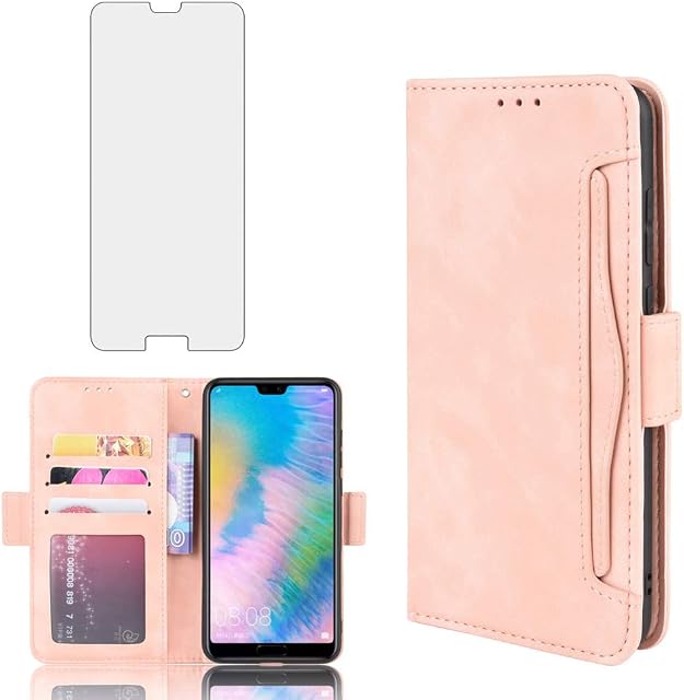 Phone Case for Huawei P20 Pro Wallet Purse Leather Flip With Tempered Glass Screen Protector Card Holder Slot Stand Kickstand Shockproof Protective Huwai Hawaii P 20Pro P20pro huaweip20pro Rose Gold