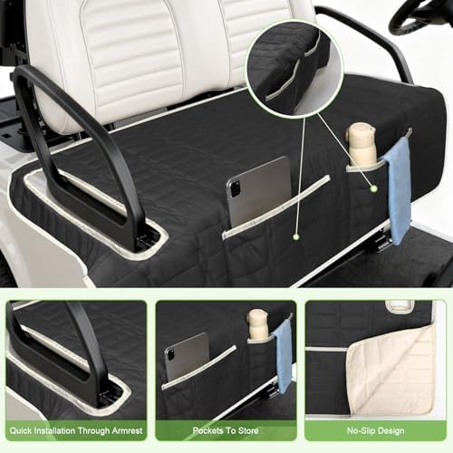 Golf Cart Seat Cover, Universal Bench Seat Cover with Storage Pockets, Non-Slip Seat Protector for Golf Cart, Fits EZGO Club Car Yamaha, Easy Install Detail
