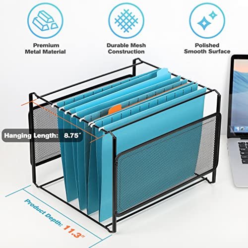 Maxgear Hanging File Organizer, Letter Size File Holder Filing Box, Metal Mesh Desk File Folder Storage For Office & Home, School, Black #TOP4