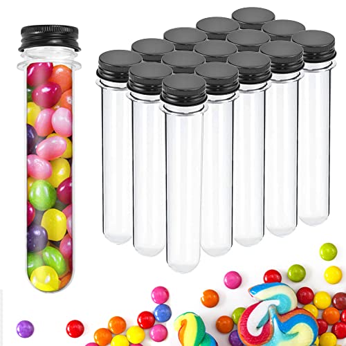 Reforung Lot de 15 Tubes à Essai en Plastique 70ML Transparent Tubes à Essai Bouteille Sensorielle Vide avec Bouchons à Visser Pour Les Bonbons, Les Fêtes, Les Liquides, Les Sels