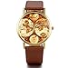 Produktbild JewelryWe Damen Armbanduhr, Retro Casual Analog Quarz Leder Armband Uhr mit Gold Weltkarte Zifferblatt, Kaffee Uhrenarmband