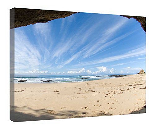 Toile encadree en bois paysage de plage pour habiller un mur vide sans cadre a monter