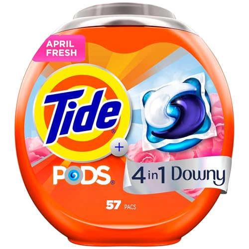 Tide PODS Laundry Detergent soap with a touch of Downy 4-in-1 Detergent, 57 Count, Stain Remover, Freshness, Softness, Fabric Protecter, HE Compaible