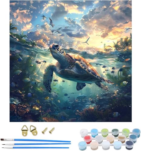 Peinture Numéro Adulte Tortue Mer kit DIY 80x80cm L-4064