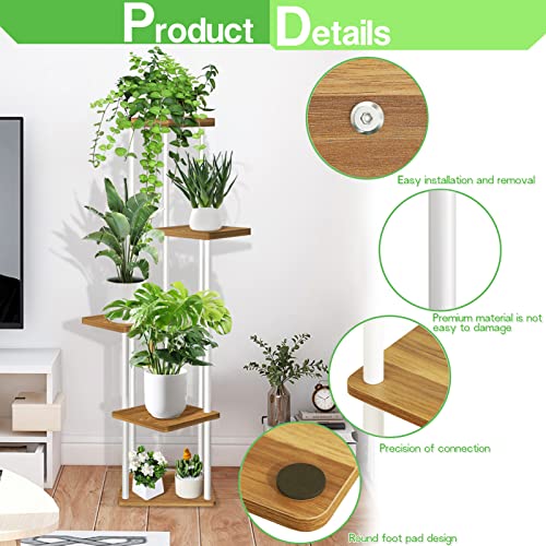 Yocomey 5 Tier Wood Tall Plant Stand Metal Rack Indoor, Multiple Flower Pot Holder Shelves Corner Rack, Planter Shelf Display Rack Storage Organizer For Patio Living Room Balcony Garden(White) #TOP2