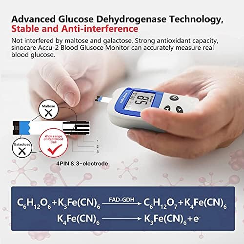 sinocare Blood Sugar Monitor/Blood Glucose Monitoring System Safe Accu2 /Blood Glucose Test Kit with Strips x 100 & Case for UK Diabetics -in mmol/L