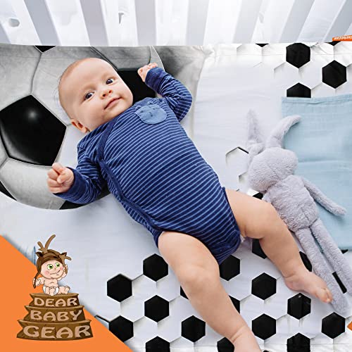 Image of Dear Baby Gear Sports Deluxe Baby Blanket - Double Layer Reversible, Milestone & Infant Gifts for Girls and Boys - Toddler Blankets - Soccer Ball and Pattern - 40 inch x 30 inch