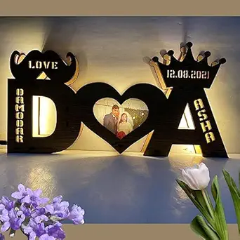 CRAFTY ADDA Craftyadda? Customized Couple Photo Alphabet Led Lamp can Personalized with Any Alphabets and Name 45x22cm