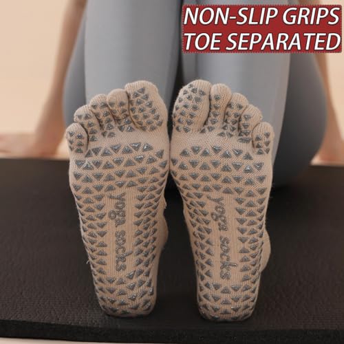 CHUNFO Grip Socks Womens Pilates Yoga Barre Non Slip Stripes Cotton Ankle Anti-Skid Sock Size 5-103