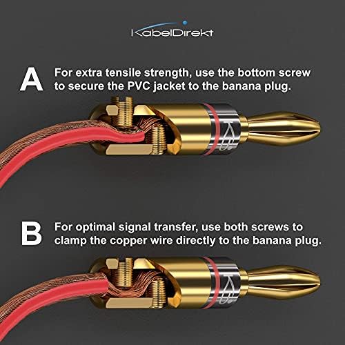 KabelDirekt  Banana Plugs  5 pairs (for speaker wire up to 6mm², allow flexible connection to speakers, amplifiers, A/V receivers, power amplifiers & stereo systems, fixing screws, gold plated)