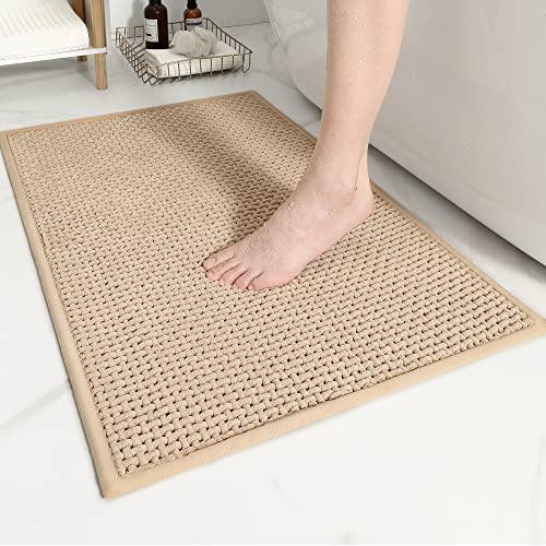 Upgraded Chenille Bathroom Rugs - Color G Thin Bathroom Rugs Fit Under Door- Absorbent, Flat, Non Slip, Soft, Machine Washable, Quick Dry, 16"X24" Small Beige Bath Mat Bath Rugs For Bathroom #TOP7