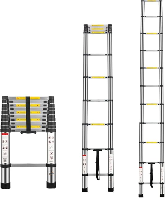 Multibao Telescopic Loft Ladder 3.2m/10.5ft Aluminum Lightweight Portable Extendable Extension Step Attic Ladder for Multipurpose, 150kg Capacity 11 Steps