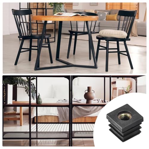 Image of uxcell 6Pcs Inserts for Square Tubes with M8-1.25mm Thread, for 0.79 inchx0.79 inch OD Square Tube, Black Plastic Plug Caster Insert Chair End Caps Furniture