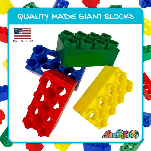 Stemfuel Deluxe 112 Piece Jumbo Building Blocks Variety Pack | Mega Builder Block Kit For Toddlers | Includes 63 Colored Large Blocks And 49 Colored Small Blocks | 112 Piece Value Pack | Made In Usa #TOP4