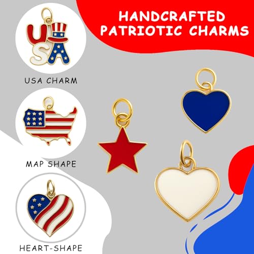 4th of July Bracelet for Women - Patriotic Outfits Red White Blue USA Charm Bracelet with American Flag Pendants, Perfect Fourth of July Jewelry & Independence Day Accessories, Adjustable 7-9.25 Inch2