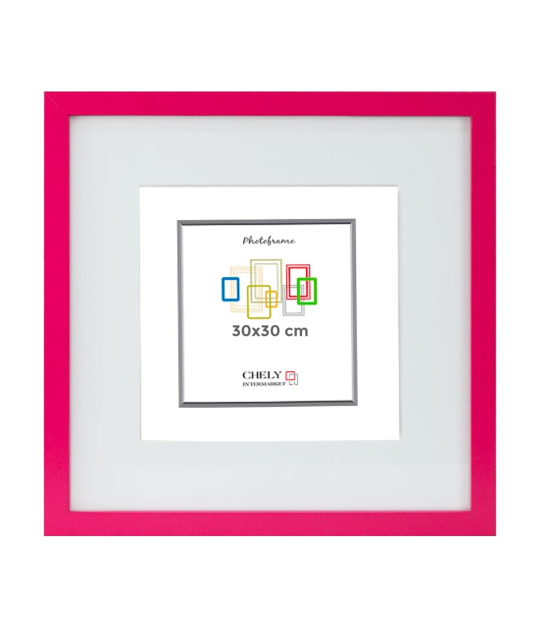 CHELY INTERMARKET Marco con paspartu 30x30cm (Int 20x20cm) Magenta MOD 351 cuadro ideal para fotos