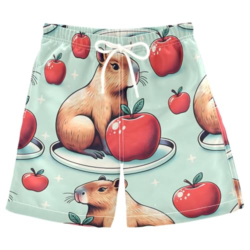 Capybara and Red Friut Boys Swim Trunks, Quick Dry Toddler Beach Shorts Boy Swimwear Bathing Suit