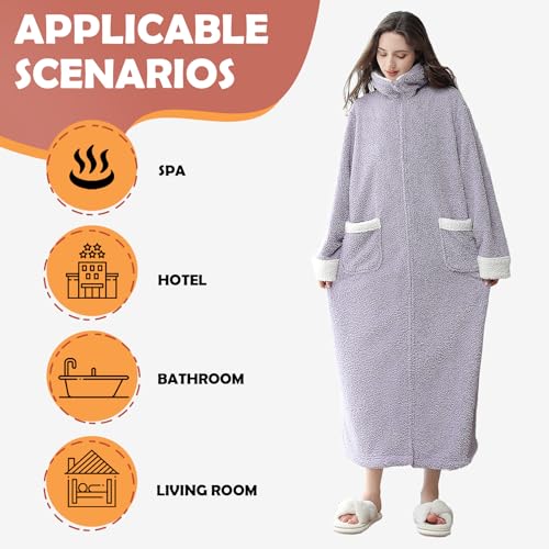 Oksun Womens Long Zipper Robe: Full Length Soft Fleece Warm Bathrobe - Cozy Fuzzy Winter Housecoat Plus Size2