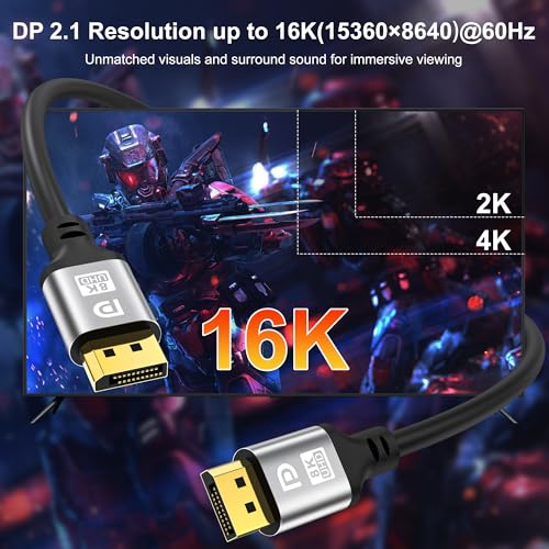 jojobnj 16K Cable DisplayPort 7M, 2.1 DP to DP Cable Support 16K@60Hz,8K@120Hz,4K@240Hz, HBR3 32.4Gbps, HDR, G-Sync & FreeSync Display Cable 2.0 Lead for Laptop Gaming Monitor PC TV - imagen 2
