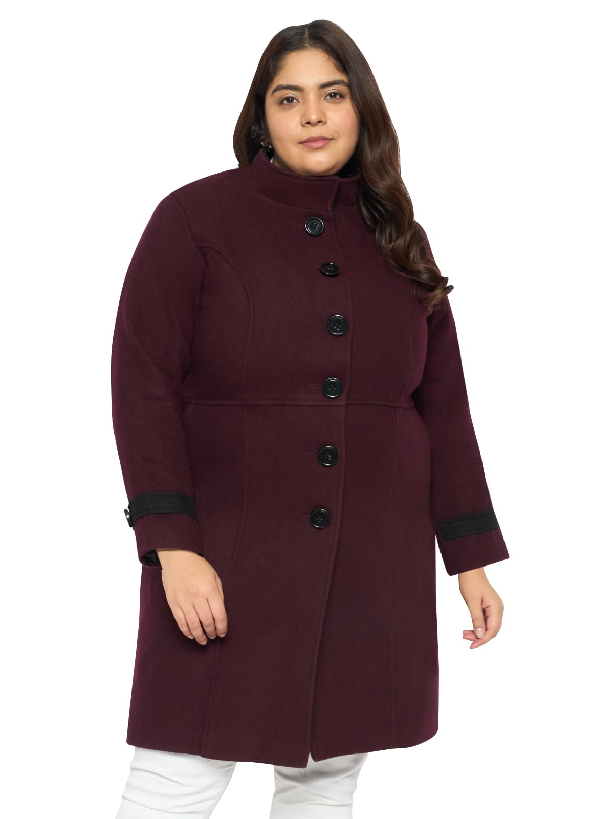 Plus Size Women Winter Coat | Premium Pure Wool | Warm | Long Overcoat | Long Sleeve | Pocket | Stylish (Maroon)
