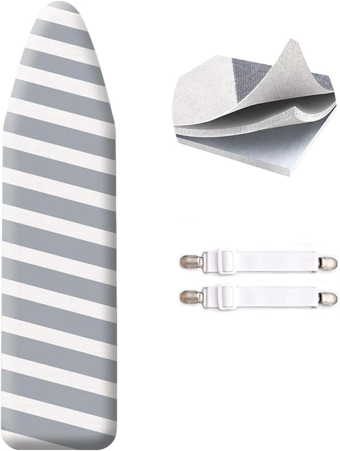 49"x15" Ironing Board Cover and Pad - with Elasticized Edges and 2 Connecting Straps,Premium Heavy Duty 4-Layer Silicone Coated Cover,Heat Reflective,Scorch Resistant