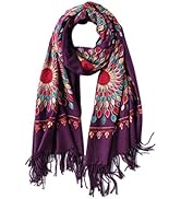 Urban CoCo Women's Embroidered Oversize Tassel Shawl Scarf Wraps for Women