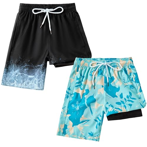 IRELIA 2 Pack Boys 2 in 1 Swim Trunks Boxer Brief Liner Compression Swimming Shorts Quick Dry Swimwear B0102 7-8 Gradient - image 1