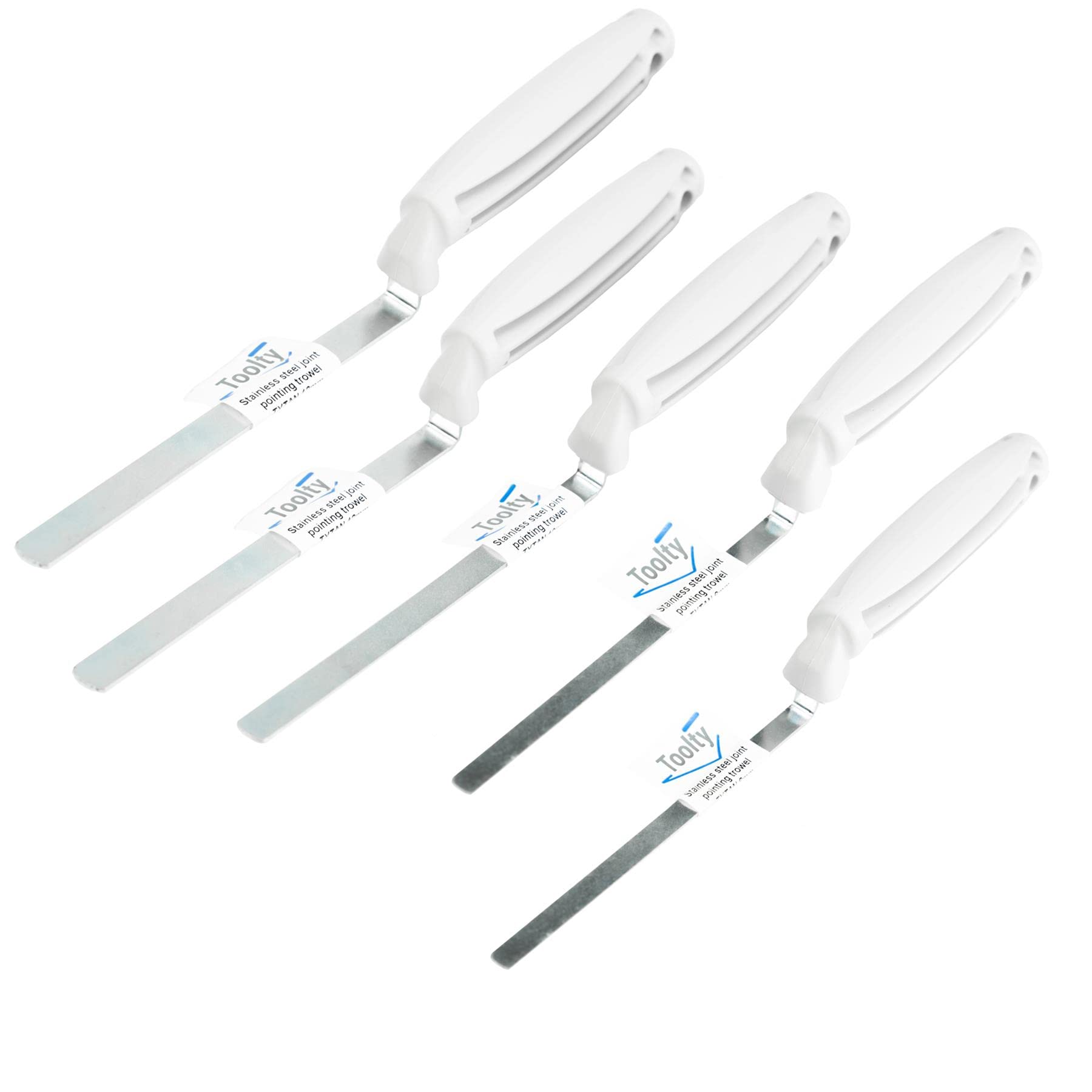 Toolty Tuck Pointer Trowel, Hardened Steel Finger Pointing Trowel, Hand Tool - with Polystyrene Handle - Set 5 PCS 6, 8, 10, 12, 14mm - Bricklayer, DIY - TLTY-S077