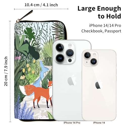 RFID Blocking Wristlet Wallet for Women – Slim PU Leather Zipper Clutch, Cute Credit Card Holder Purse with Wrist Strap for Ladies,Cute Fox in Garden3
