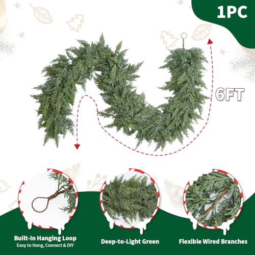 6FT Christmas Cedar Garland, Real Touch Full Greenery Christmas Decorations - image 2