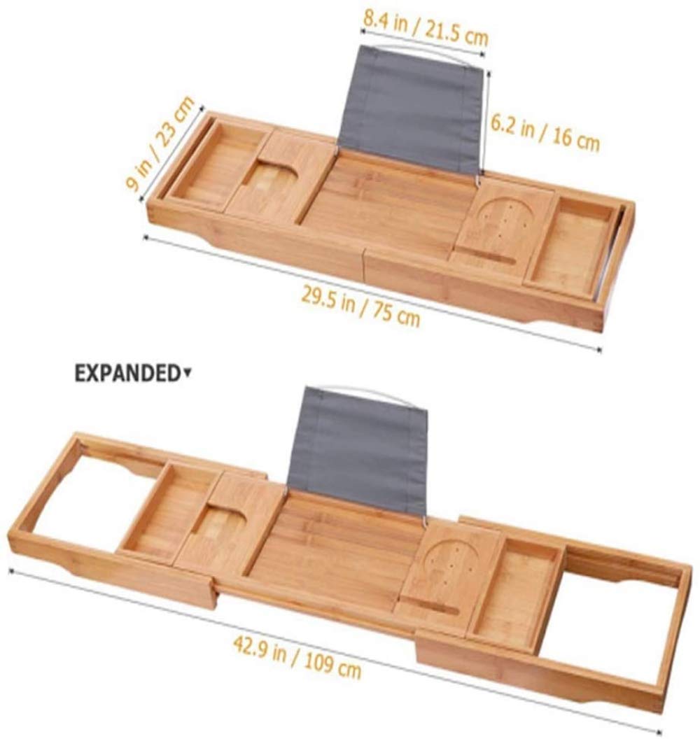 Ausziehbares Badewannenregal aus Bambus, verstellbares Badewannenbrett, Badewannenregale, mit Getränkehalter, Buchstütze, Seifenhalter-Bamboo Color