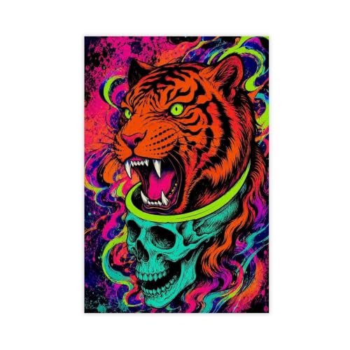 Crâne de tigre néon toile murale pour réveiller un salon triste