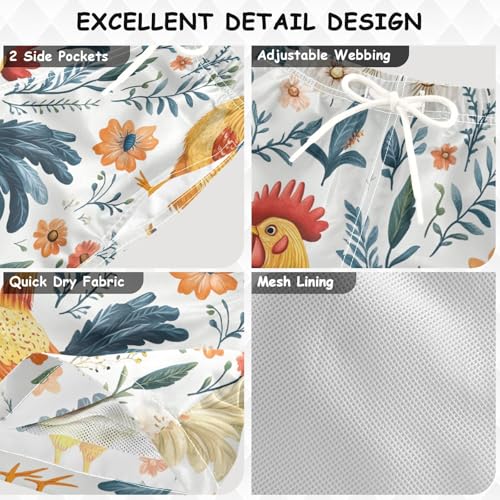 Pigsaly Boys' Swim Board Shorts Spring Yellow Chick Flower Colorful Roosters Boy's Swim Trunks Kids Swimwear XS3