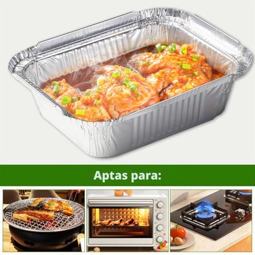 Miniatura 4 de Otymiow Bandejas De Aluminio 50pcs Contenedores Rectangulares Aluminio 21 15 5.5cm Recipientes Rectangulares Bandejas Tradicionalesaluminio Para Transportar Alimentos, Congelar, Cocinar, 1000 Ml