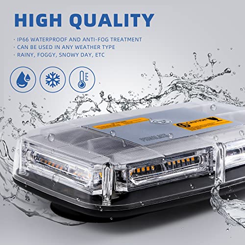 PKINGLAKE 72LED Roof Top Emergency Strobe Beacon Lights, 12-24V High Visibility Safety Warning Mini LED Strobe Light bar with Magnetic Base for Snow Plow, Trucks, Construction Vehicles (Amber/White) - Thumbnail 3