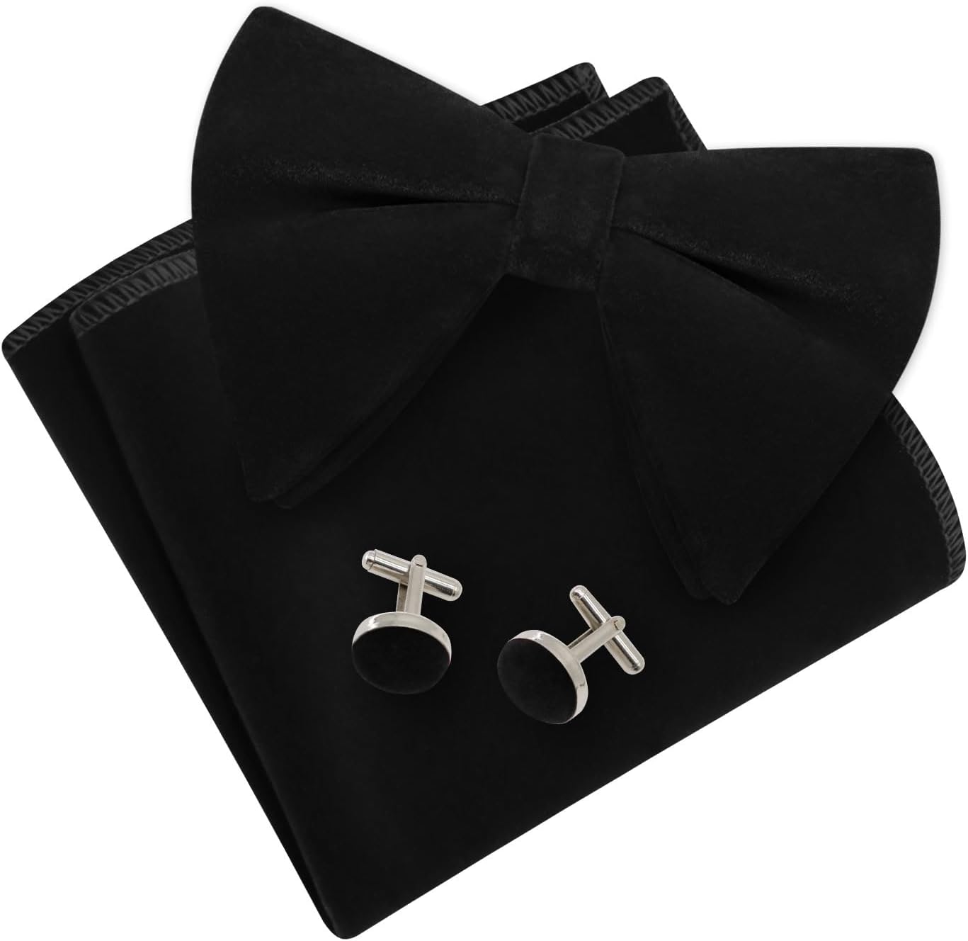 Oversized Bow Ties for Men, Pre-tied Velvet Bowties Men Bow Tie and Pocket Square Cufflinks for Tuxedo Wedding Party